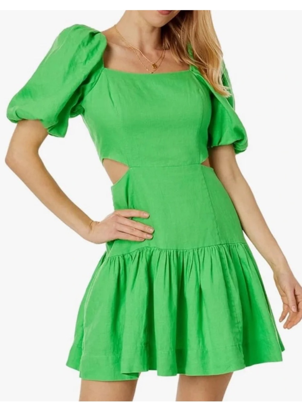 Lilly Pulitzer Kylanne Puff Sleeve Linen Mini Dress in Gecko Green